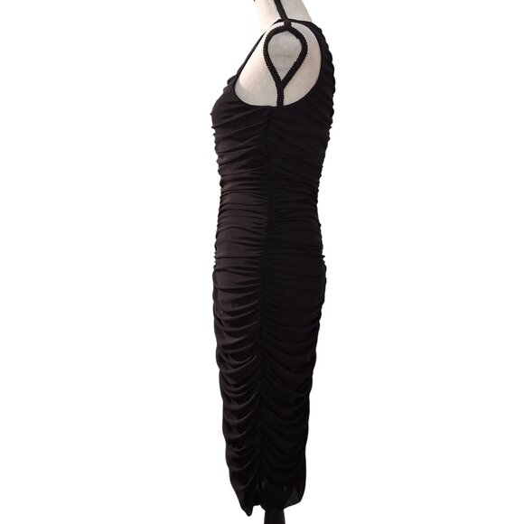 White House Black Market Black Ruched Mesh Sleeveless Cocktail Dress XS NWOT - Picture 5 of 8